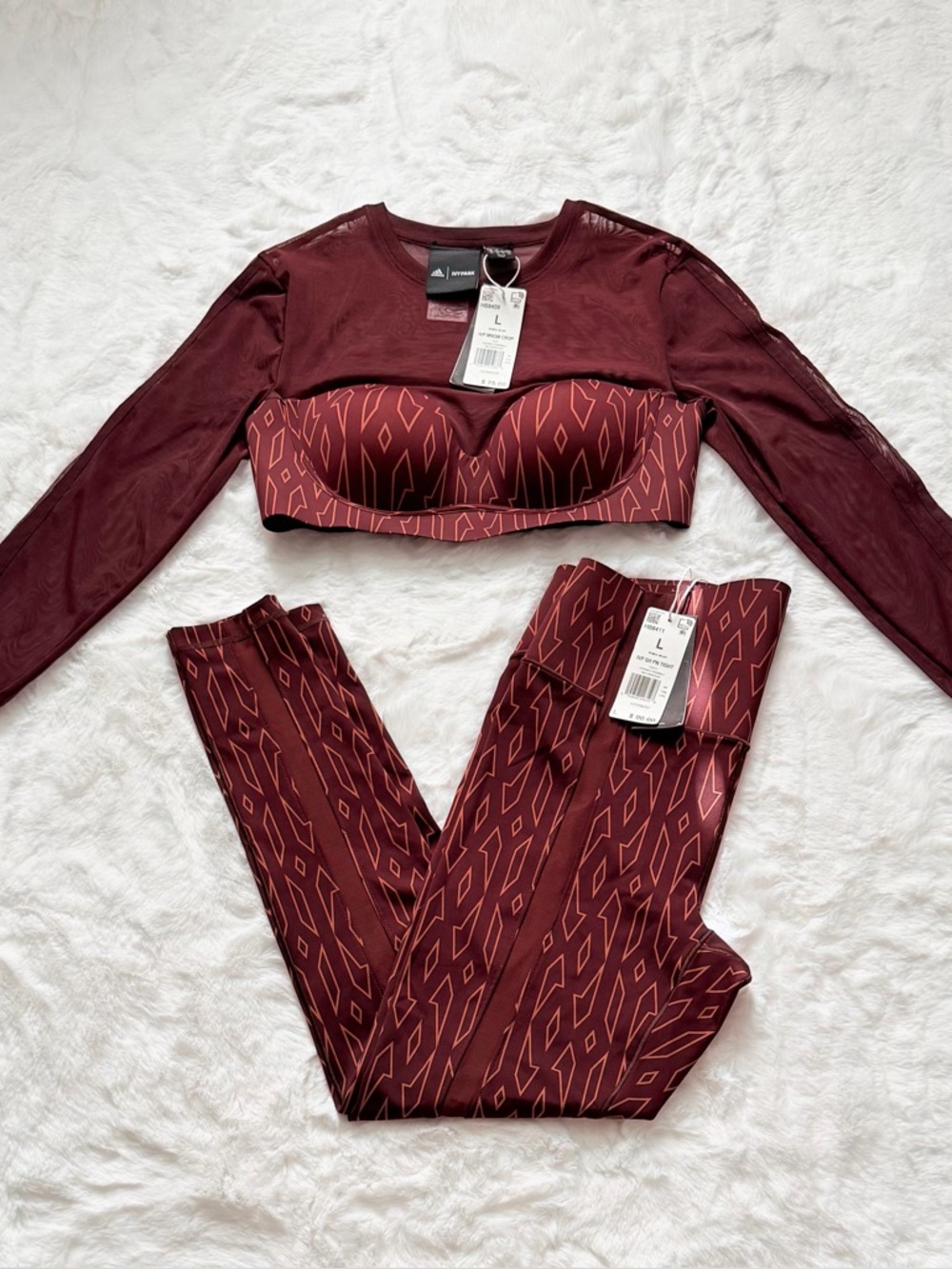 NWT Adidas x Ivy Park Monogram Crop Top & Sheer Panel Tights, L - Picture 6 of 6